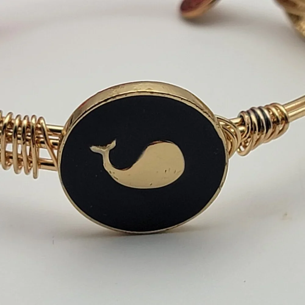 Ocean Whales Blue Enamel Wire Bangle Bracelet 8